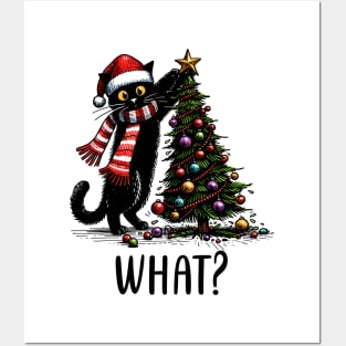 What? Black Cat Christmas Tree Posters and Art